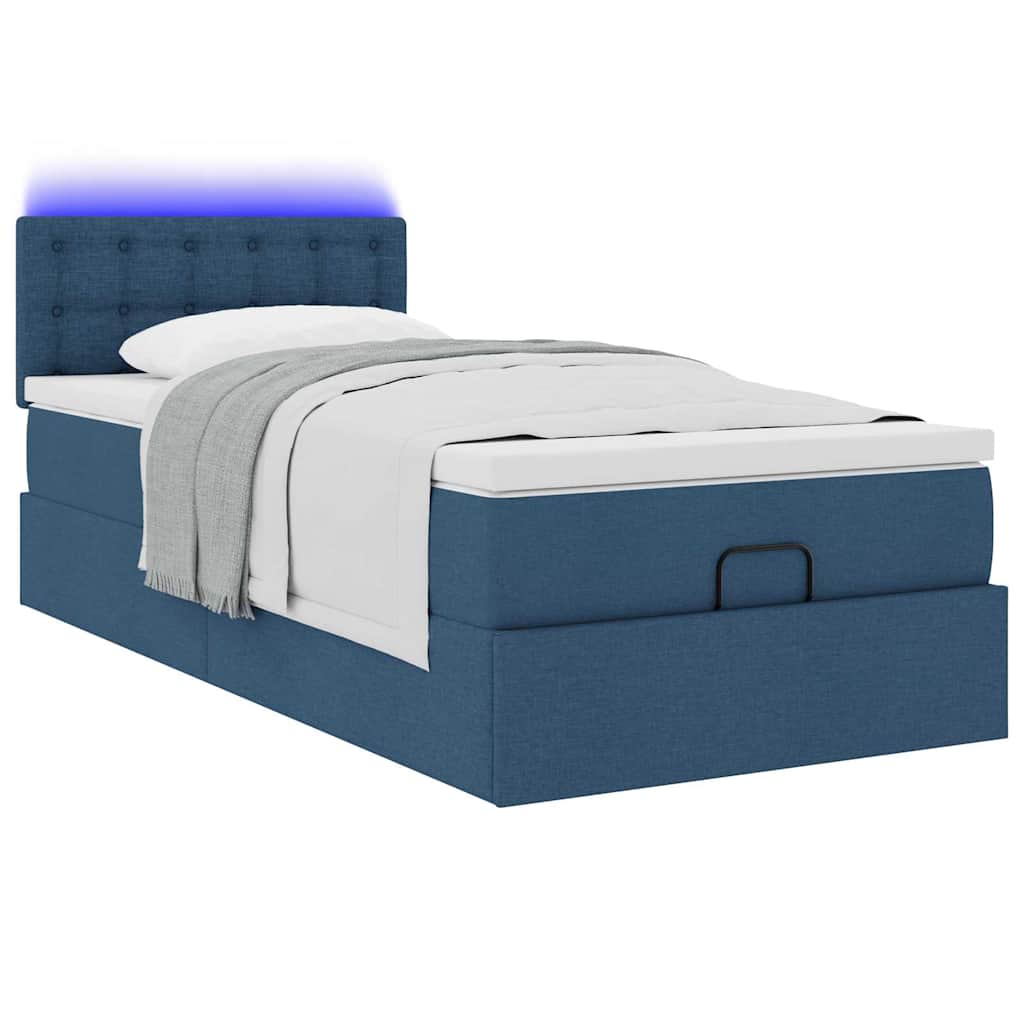 Struttura Letto Pouf con Materasso Blu 90x190 cm in Tessuto | homemem39