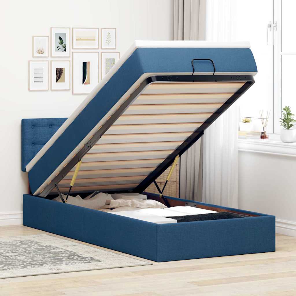 Struttura Letto Pouf con Materasso Blu 90x190 cm in Tessuto | homemem39