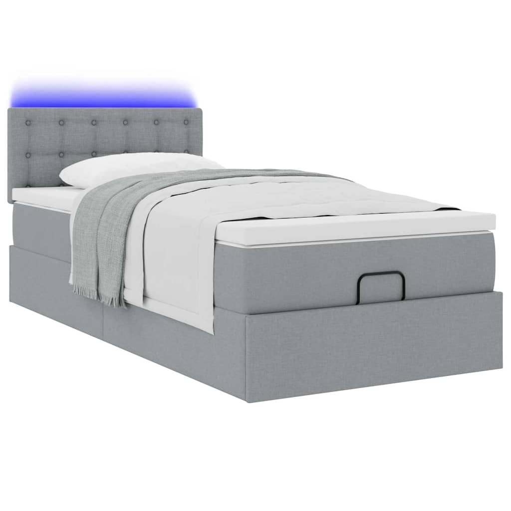 Pouf Letto con Materasso e LED Grigio Chiaro 90x200 cm Tessuto - homemem39