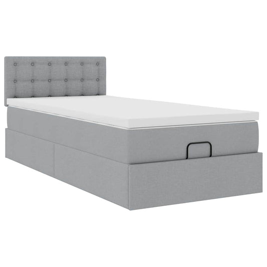 Pouf Letto con Materasso e LED Grigio Chiaro 90x200 cm Tessuto