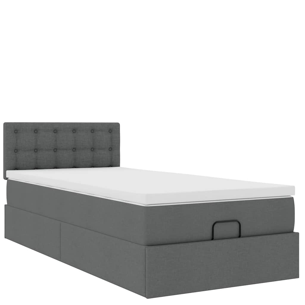 Pouf Letto con Materasso e LED Grigio Scuro 90x200 cm Tessuto