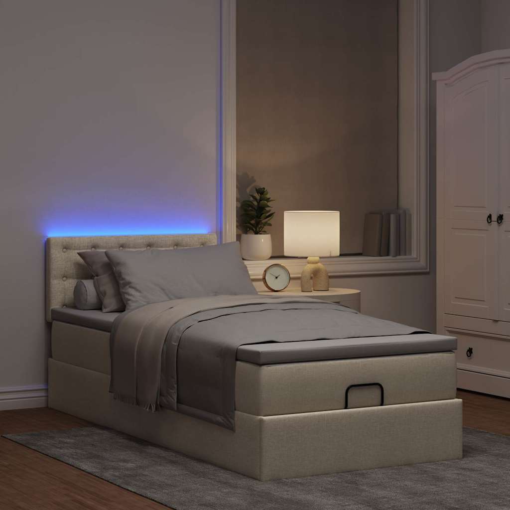 Pouf Letto con Materasso e LED Crema 90x200 cm in Tessuto | homemem39