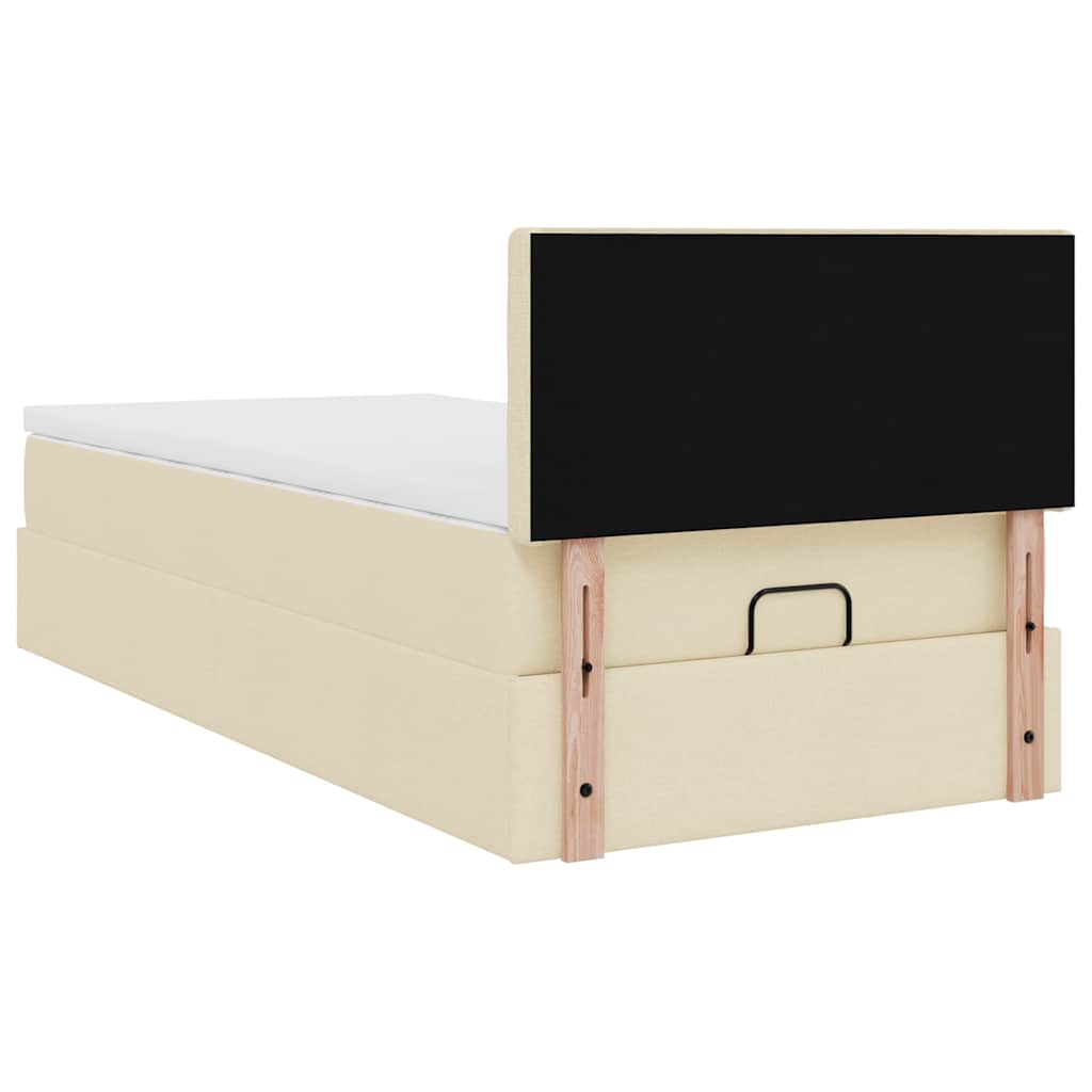 Pouf Letto con Materasso e LED Crema 90x200 cm in Tessuto
