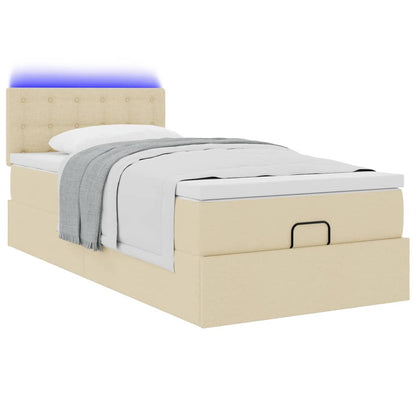 Pouf Letto con Materasso e LED Crema 90x200 cm in Tessuto | homemem39
