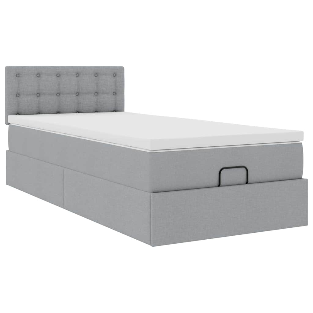 Pouf Letto con Materasso Grigio Chiaro 100x200 cm in Tessuto