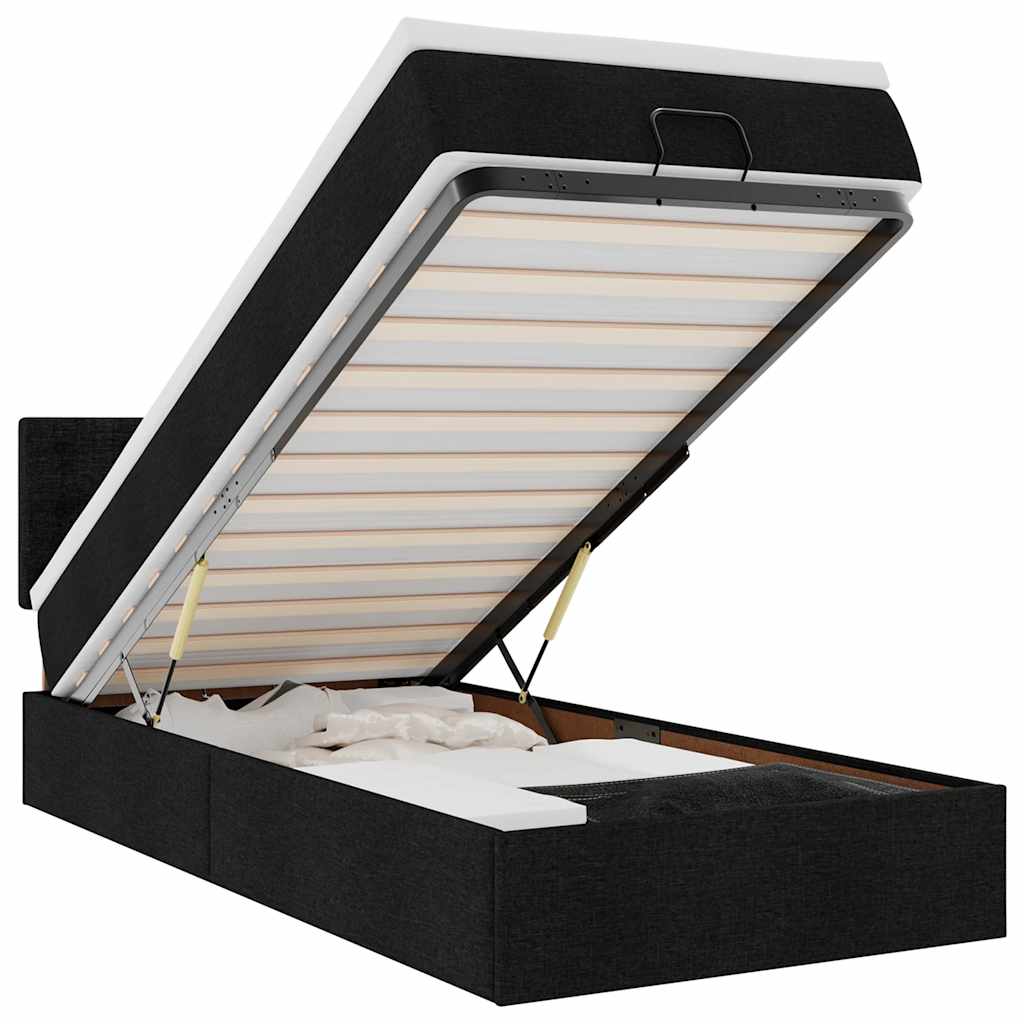 Pouf Letto con Materasso Nero 100x200 cm in Tessuto