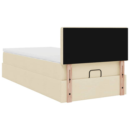 Pouf Letto con Materasso Crema 100x200 cm in Tessuto