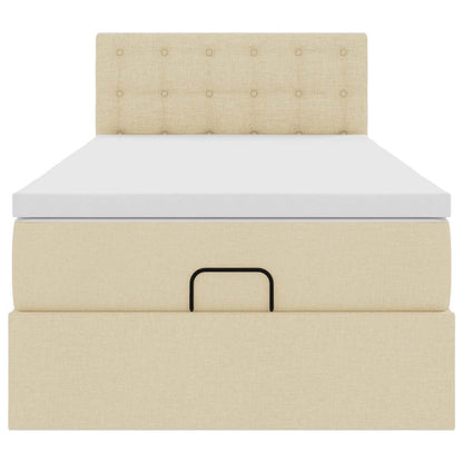 Pouf Letto con Materasso Crema 100x200 cm in Tessuto