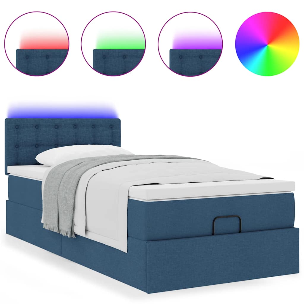 Pouf Letto con Materasso e LED Blu 100x200 cm in Tessuto | homemem39