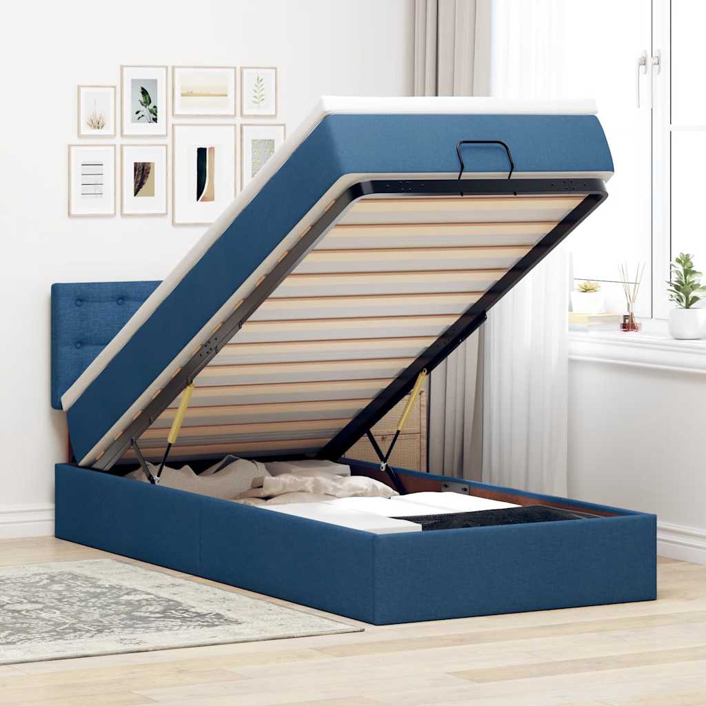 Pouf Letto con Materasso e LED Blu 100x200 cm in Tessuto | homemem39