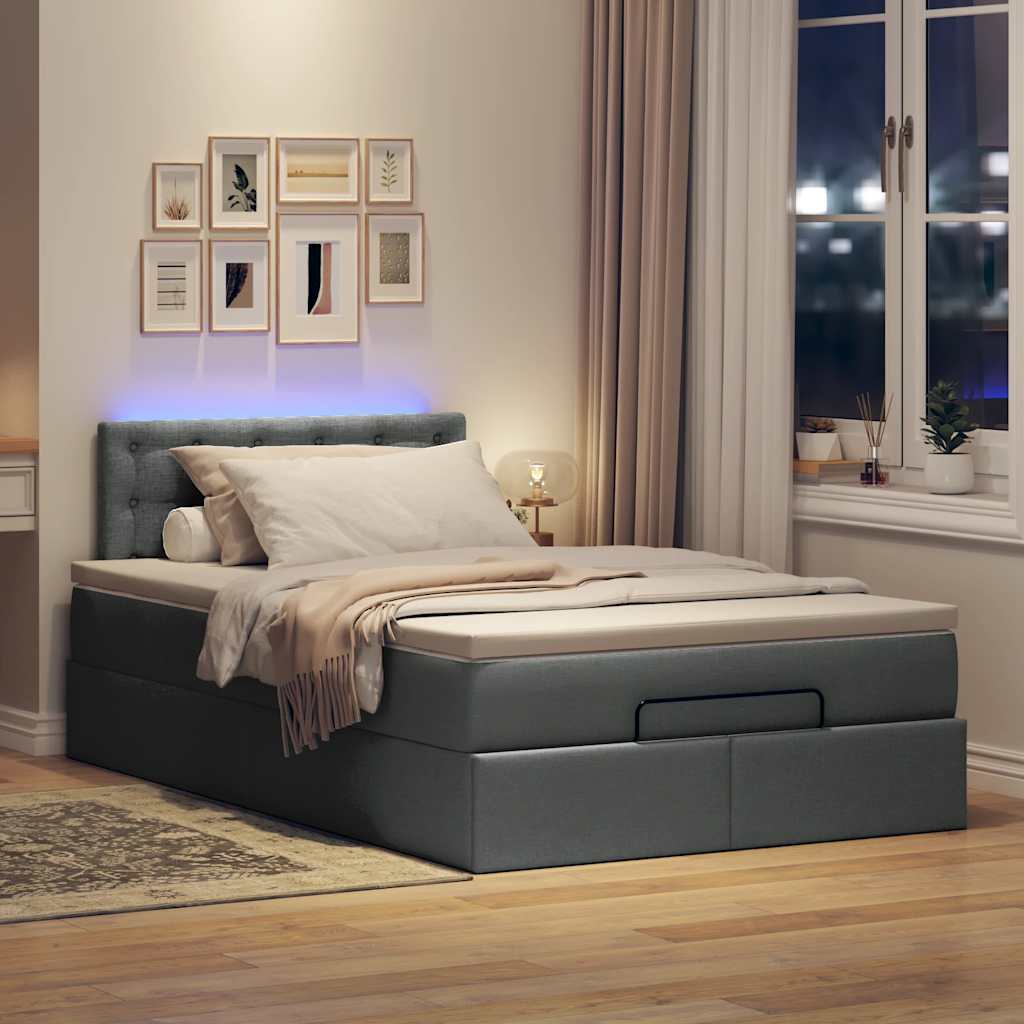 Pouf Letto con Materasso e LED Grigio Scuro 120x190 cm Tessuto | homemem39