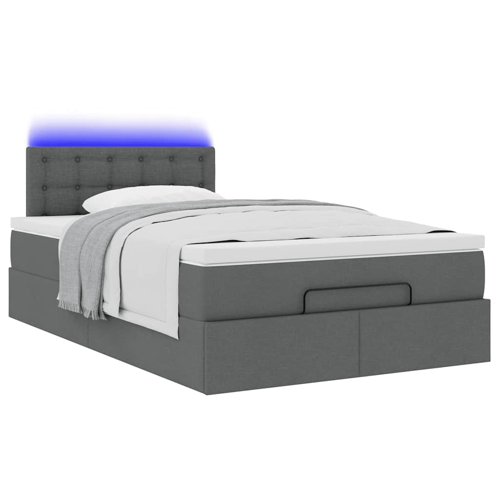 Pouf Letto con Materasso e LED Grigio Scuro 120x190 cm Tessuto | homemem39