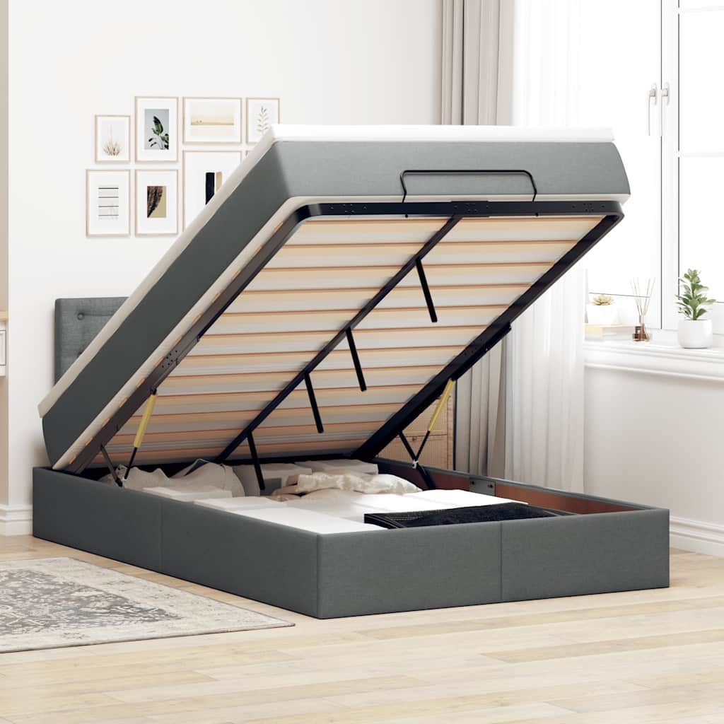 Pouf Letto con Materasso e LED Grigio Scuro 120x190 cm Tessuto | homemem39