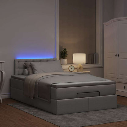 Pouf Letto con Materasso e LED Tortora 120x190cm in Tessuto