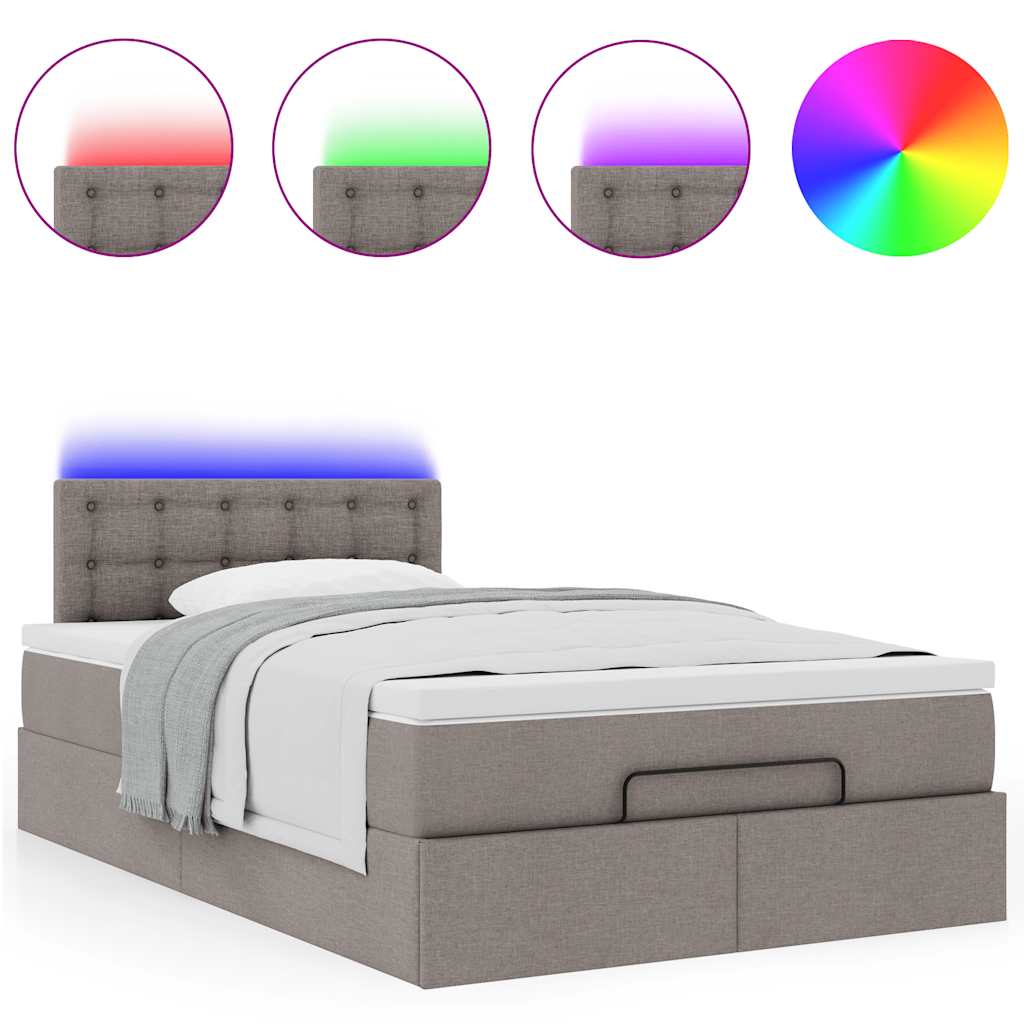 Pouf Letto con Materasso e LED Tortora 120x190cm in Tessuto
