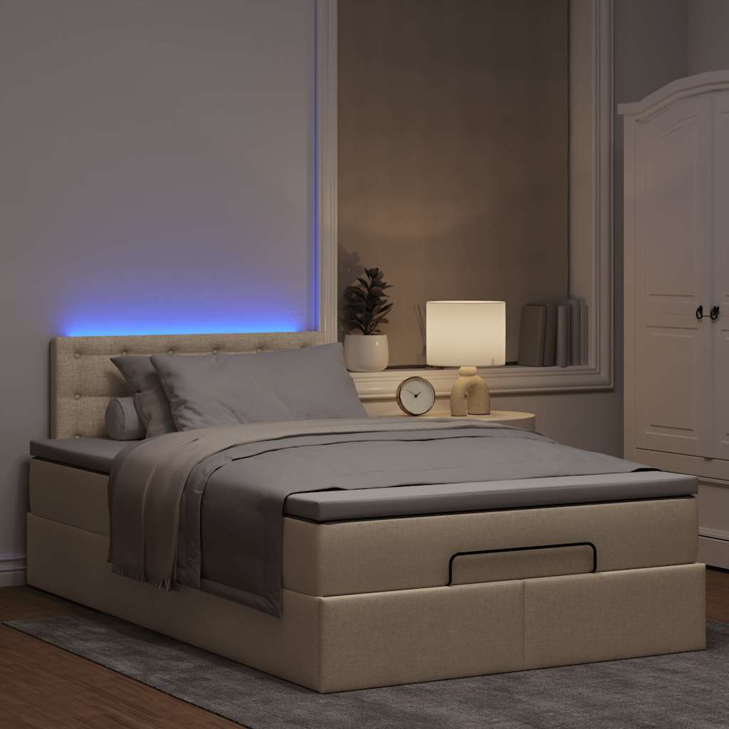 Pouf Letto con Materasso e LED Crema 120x190cm in Tessuto | homemem39