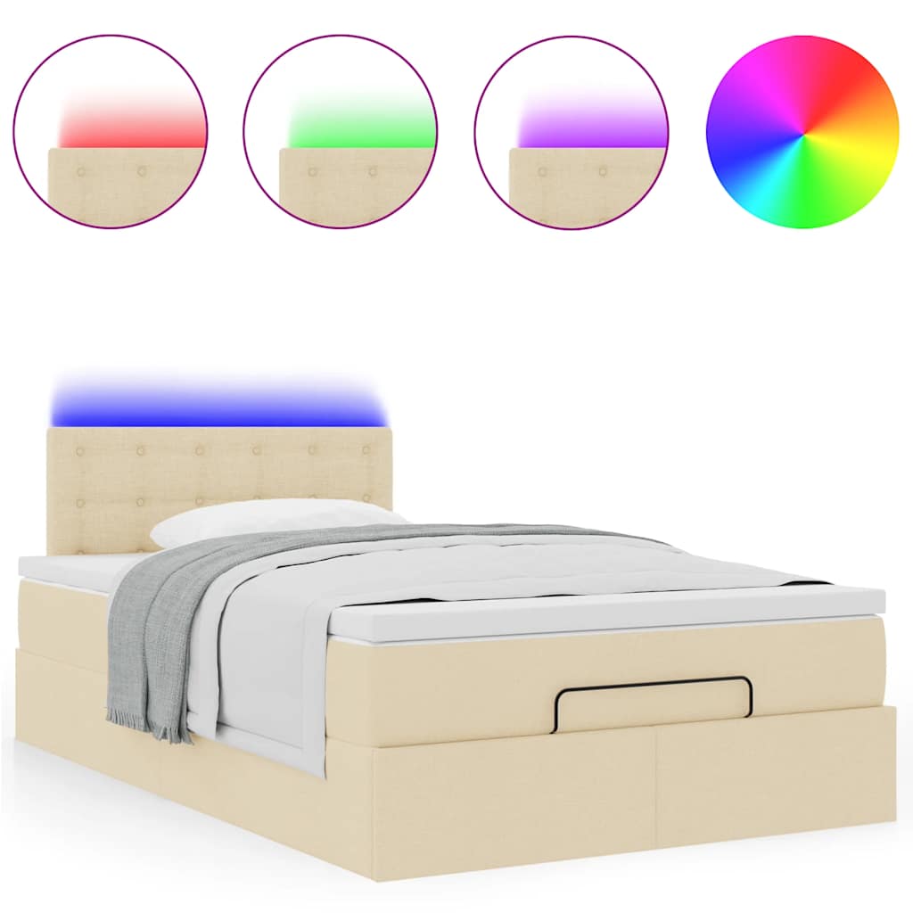 Pouf Letto con Materasso e LED Crema 120x190cm in Tessuto | homemem39