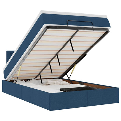 Pouf Letto con Materasso e LED Blu 120x190cm in Tessuto