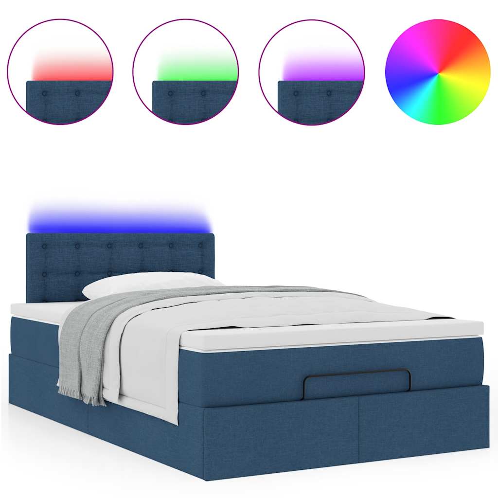 Pouf Letto con Materasso e LED Blu 120x190cm in Tessuto