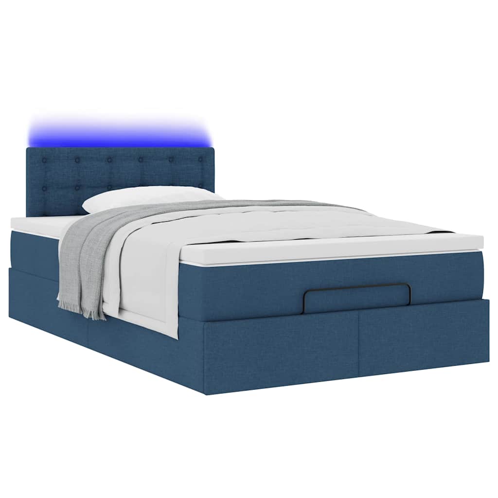 Pouf Letto con Materasso e LED Blu 120x190cm in Tessuto
