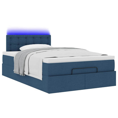 Pouf Letto con Materasso e LED Blu 120x190cm in Tessuto