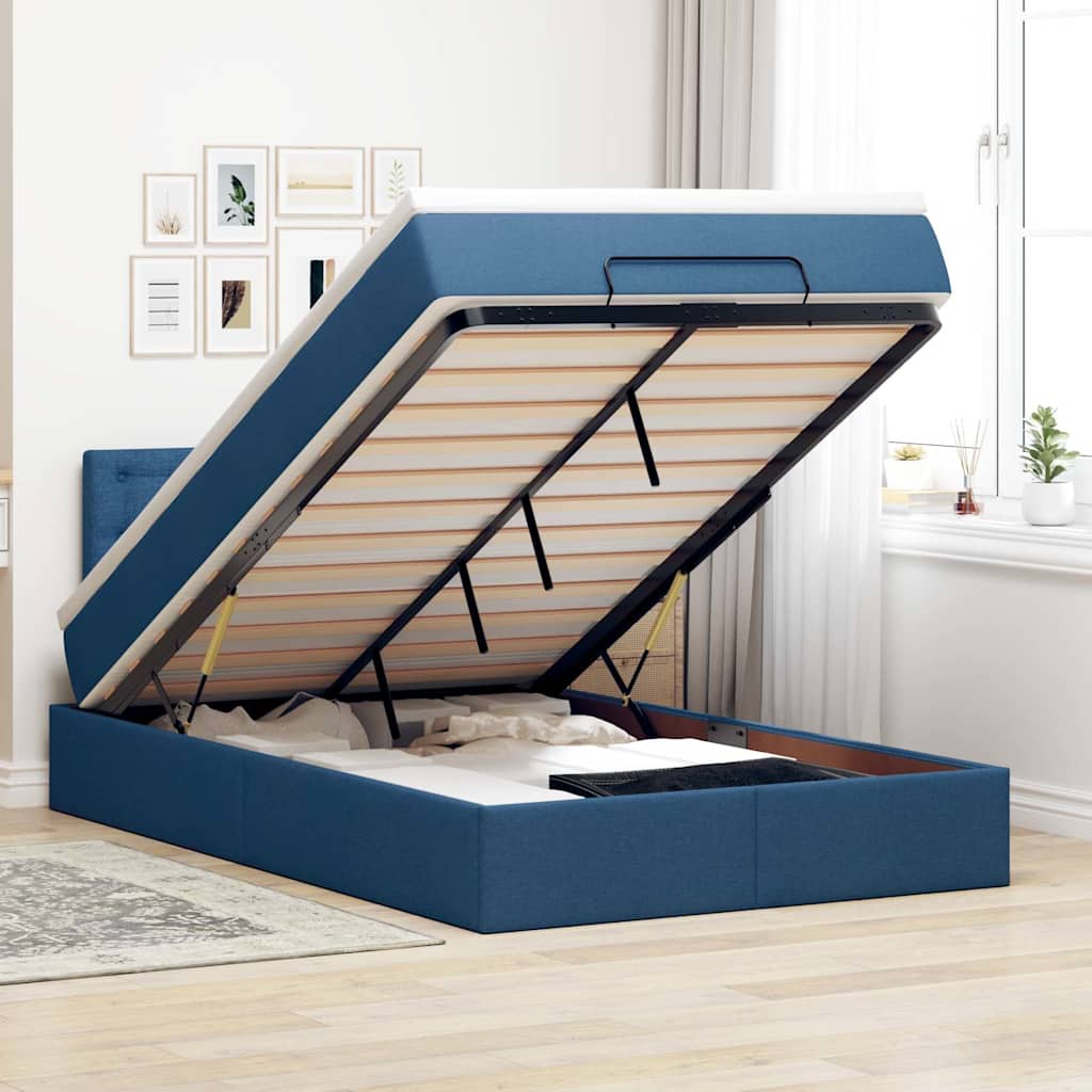Pouf Letto con Materasso e LED Blu 120x200 cm in Tessuto | homemem39