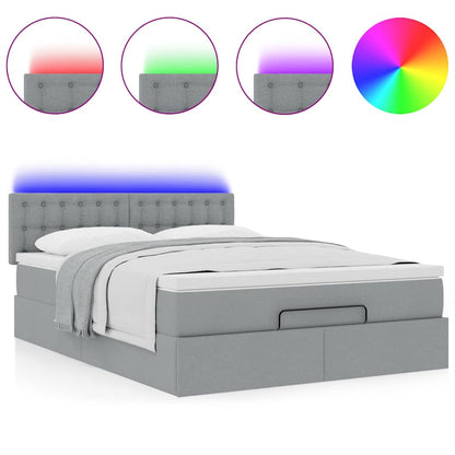 Pouf Letto con Materasso e LED Grigio Chiaro 140x190 cm