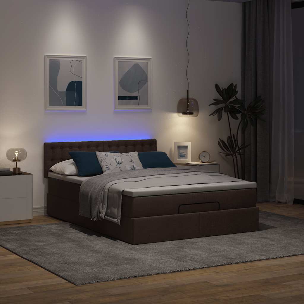 Pouf Letto con Materasso e LED Marrone Scuro 140x190 cm | homemem39