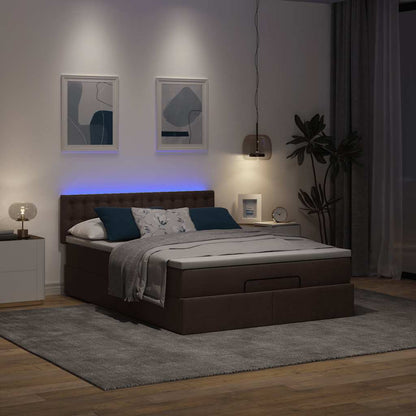 Pouf Letto con Materasso e LED Marrone Scuro 140x190 cm | homemem39