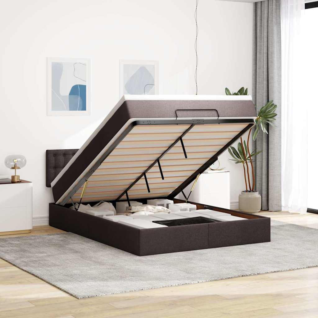 Pouf Letto con Materasso e LED Marrone Scuro 140x190 cm | homemem39