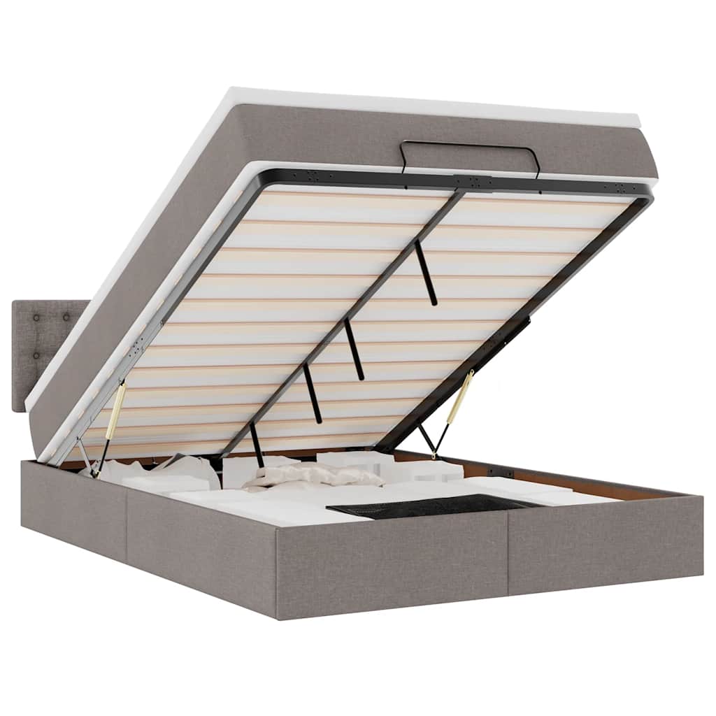Pouf Letto con Materasso e LED Tortora 140x190 cm in Tessuto | homemem39