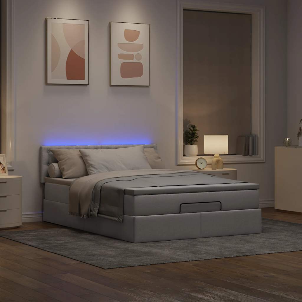 Pouf Letto con Materasso e LED Tortora 140x190 cm in Tessuto | homemem39