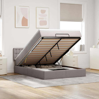 Pouf Letto con Materasso e LED Tortora 140x190 cm in Tessuto | homemem39