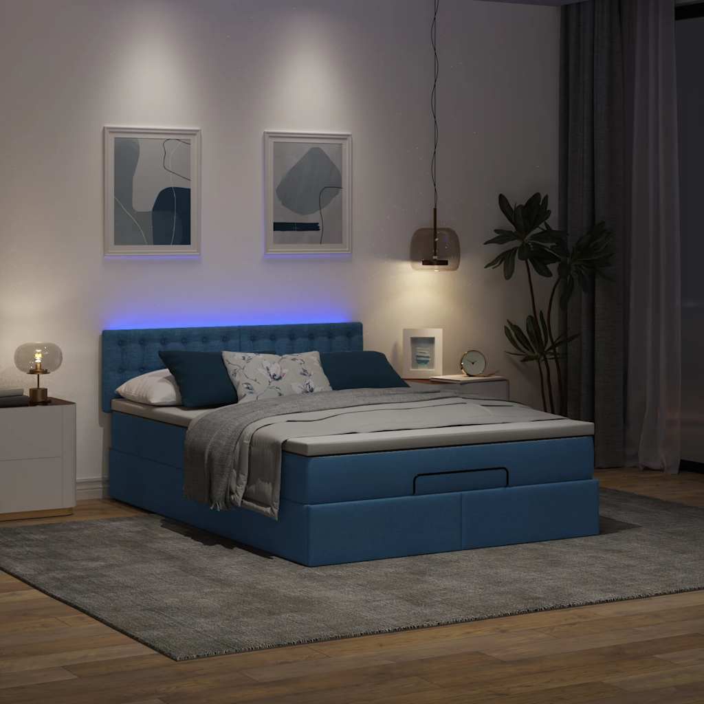Pouf Letto con Materasso e LED Blu 140x190 cm | homemem39