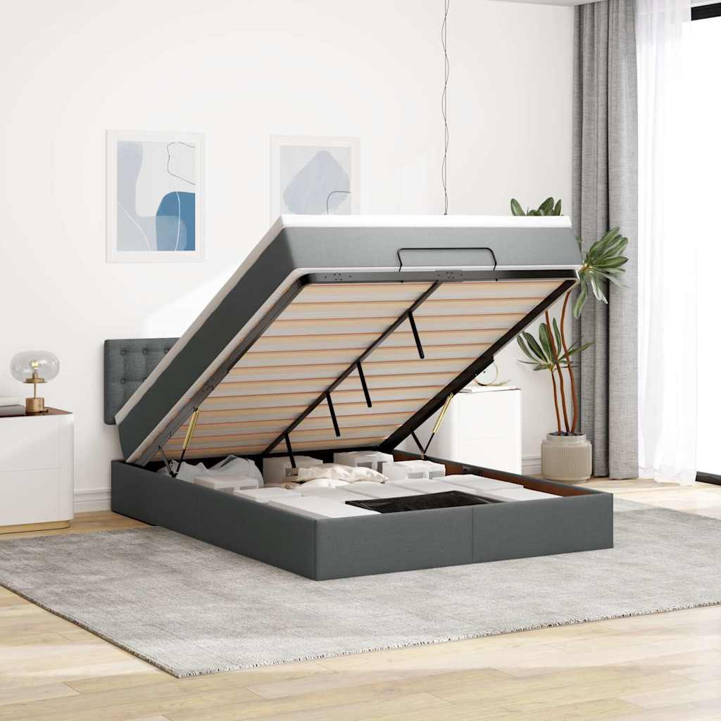 Pouf Letto con Materasso e LED Grigio Scuro 140x200 cm - homemem39