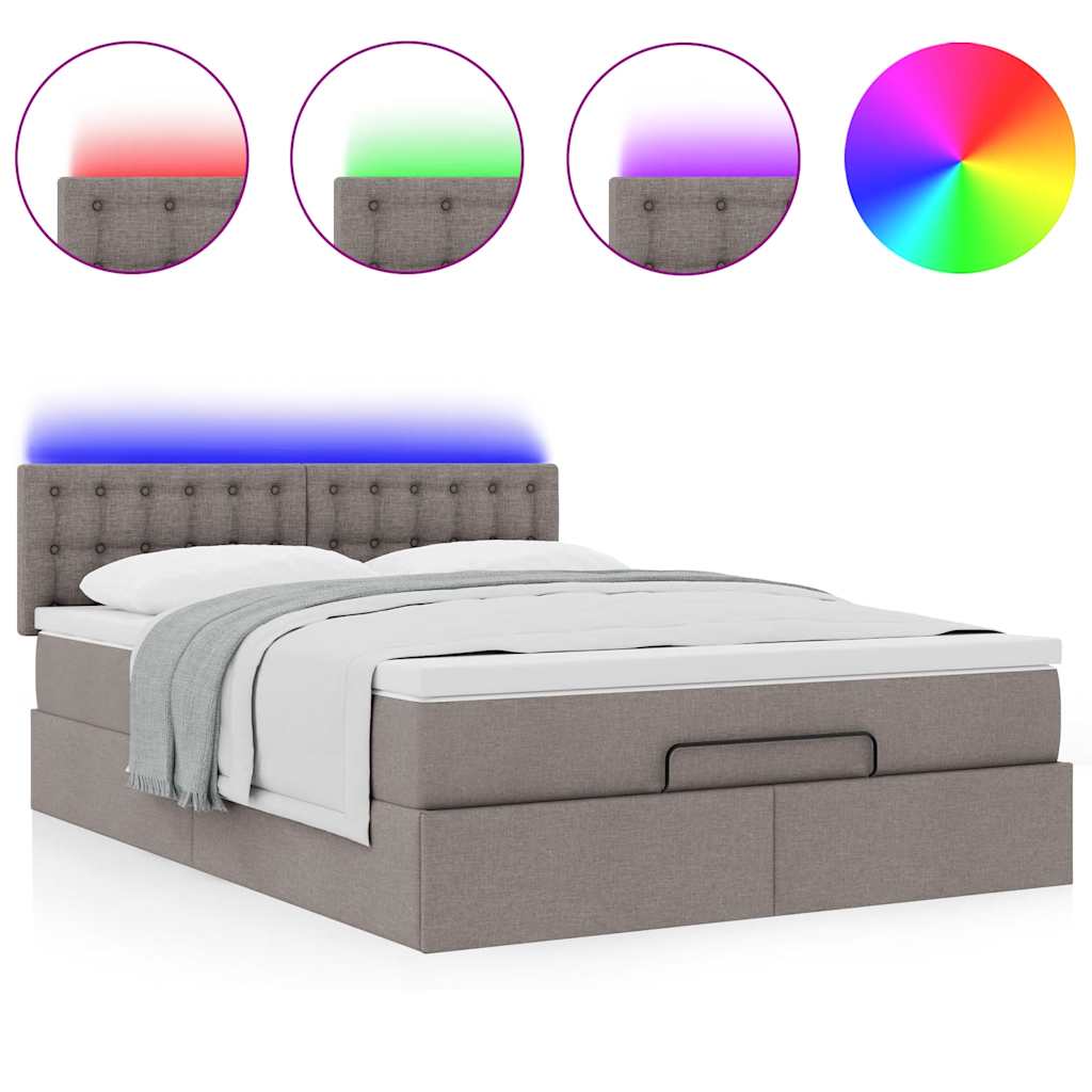 Pouf Letto con Materasso e LED Tortora 140x200 cm in Tessuto | homemem39
