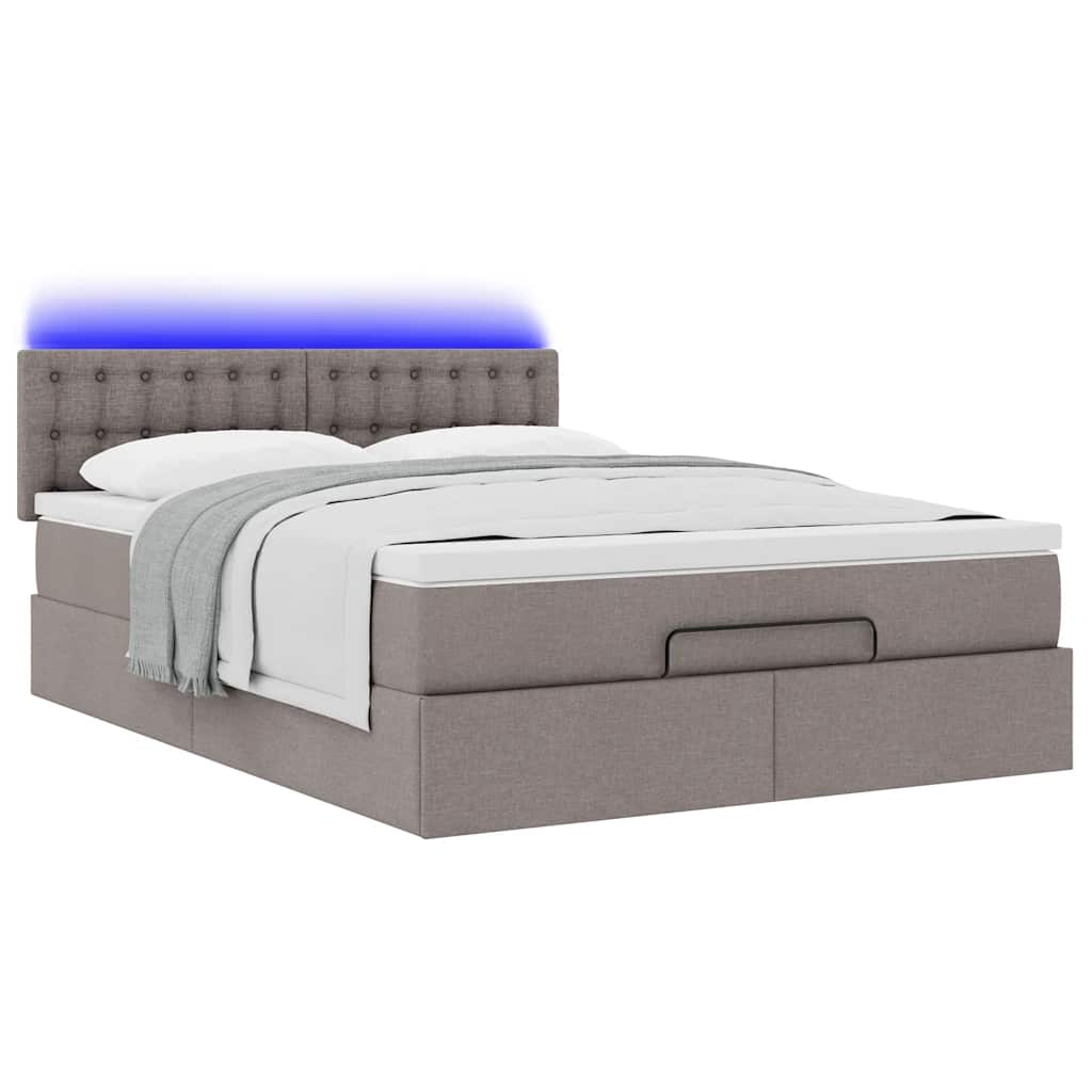 Pouf Letto con Materasso e LED Tortora 140x200 cm in Tessuto | homemem39