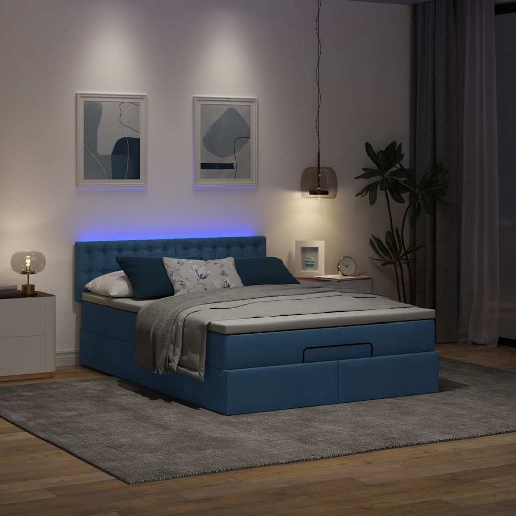 Struttura Letto Pouf con Materasso Blu 140x200cm in Tessuto | homemem39