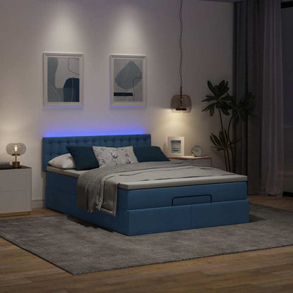 Struttura Letto Pouf con Materasso Blu 140x200cm in Tessuto | homemem39