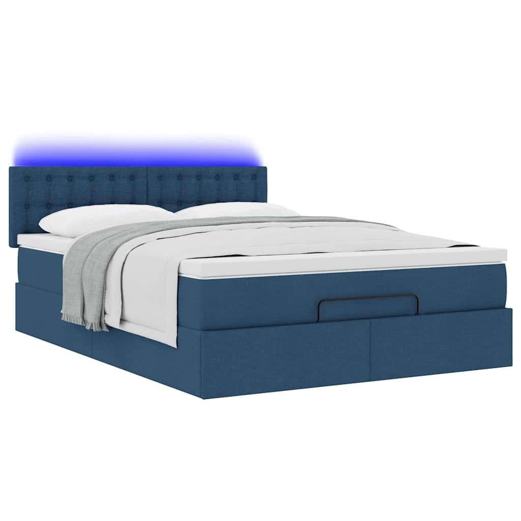 Struttura Letto Pouf con Materasso Blu 140x200cm in Tessuto | homemem39