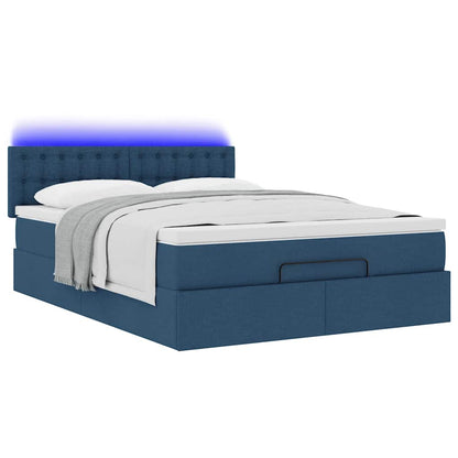 Struttura Letto Pouf con Materasso Blu 140x200cm in Tessuto | homemem39