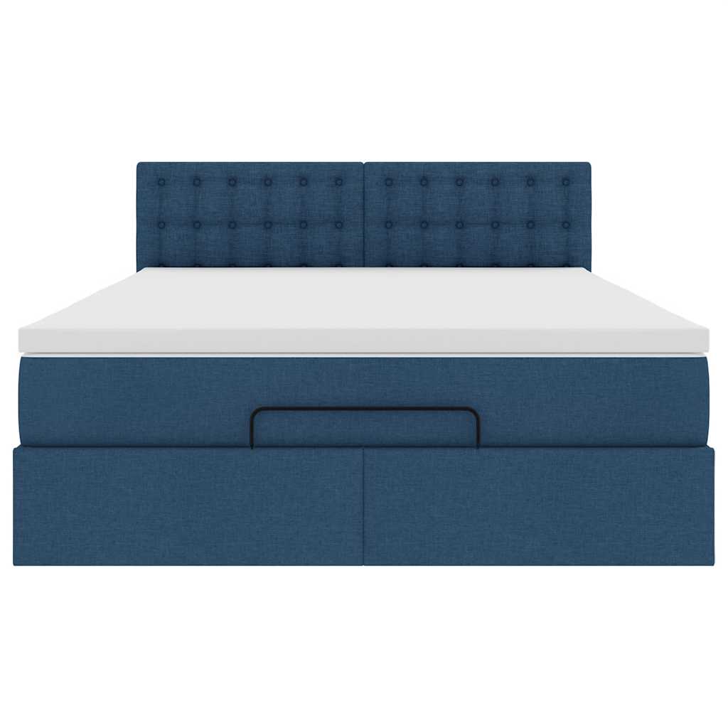 Struttura Letto Pouf con Materasso Blu 140x200cm in Tessuto | homemem39