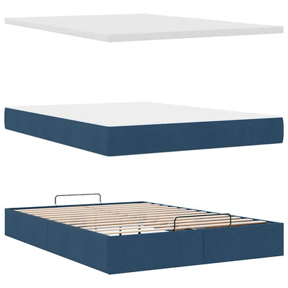 Struttura Letto Pouf con Materasso Blu 140x200cm in Tessuto | homemem39