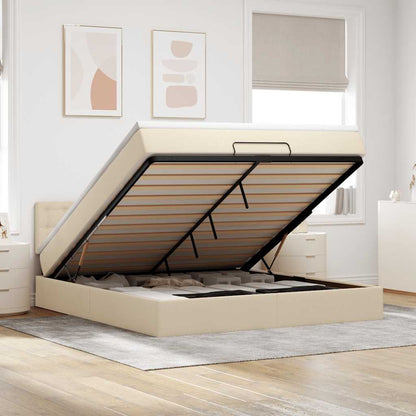 Struttura Letto Pouf con Materasso Crema 160x200 cm in Tessuto | homemem39