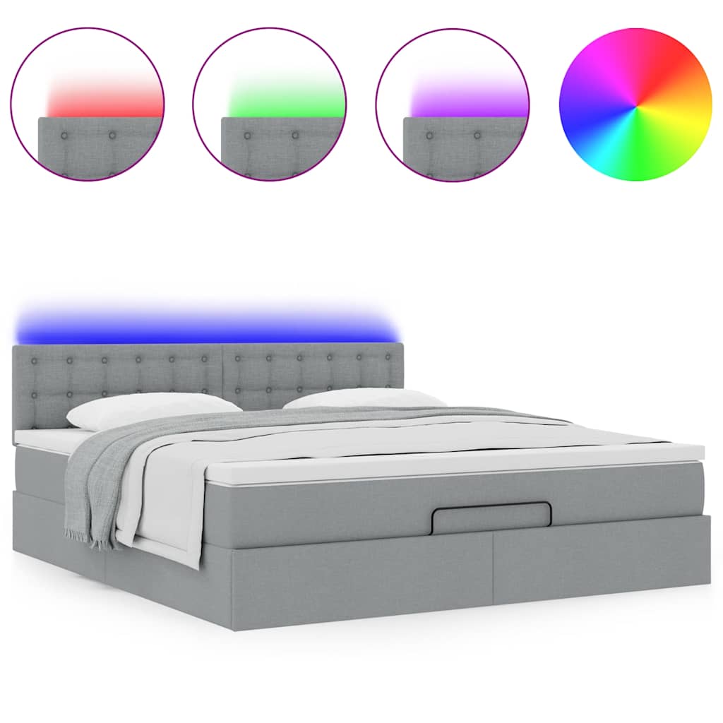 Pouf Letto con Materasso e LED Grigio Chiaro 180x200cm Tessuto | homemem39