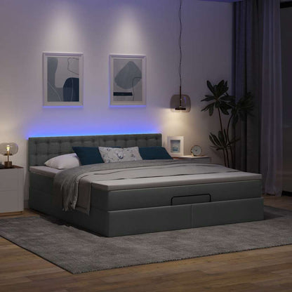 Pouf Letto con Materasso e LED Grigio Scuro 180x200cm Tessuto