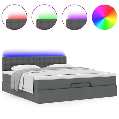 Pouf Letto con Materasso e LED Grigio Scuro 180x200cm Tessuto