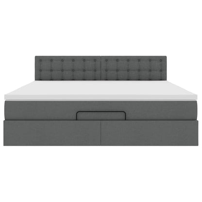 Pouf Letto con Materasso e LED Grigio Scuro 180x200cm Tessuto