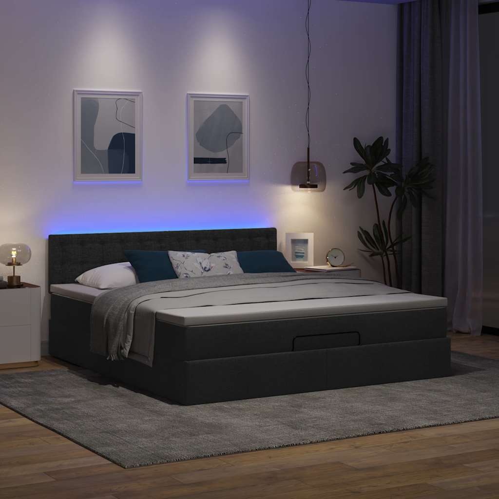 Pouf Letto con Materasso e LED Nero 180x200cm Tessuto | homemem39