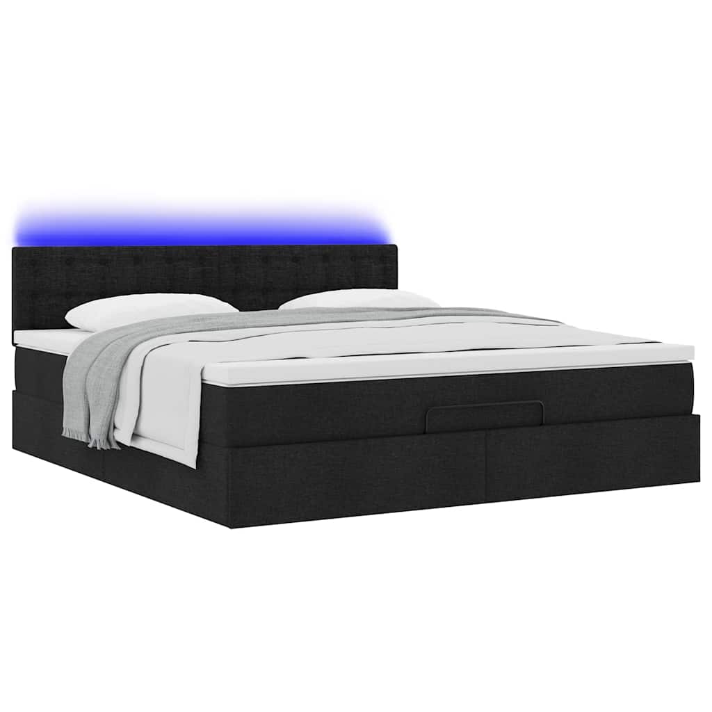 Pouf Letto con Materasso e LED Nero 180x200cm Tessuto | homemem39
